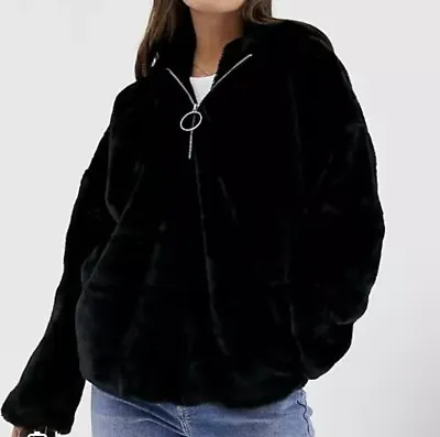 Buy Size 10 Topshop Black Faux Fur Jacket Hoodie  • 13£