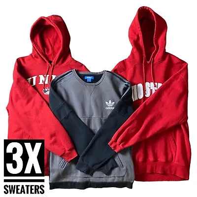 Buy 3x Adidas Hoodies Sweatshirts Red Black Grey Hooded Jumper Adidas Bundle • 43£