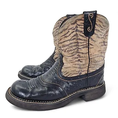Buy Justin Gypsy Boots Womens US 9 Leather Roper Cowhide Black Gold Tiger Pull On • 37.79£