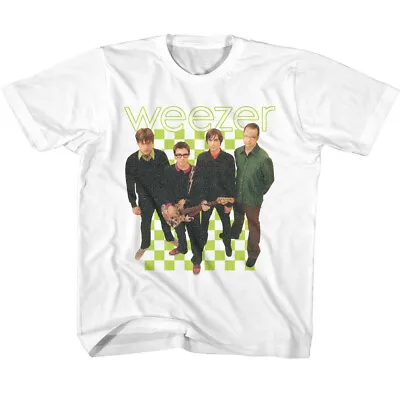 Buy Weezer Green Checkerboard 2001 Lineup Photo Youth T Shirt Rock Music Merch • 31.26£
