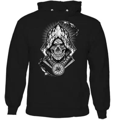 Buy Grim Reaper Mens Skull Hoodie Biker Tattoo Heavy Metal Music Guitar Motorbike  • 24.49£