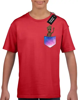 Buy Baby Groot Pocket Wave Kids Chldrens T-shirt Top Cute Guardians Avenger (col) • 7.99£