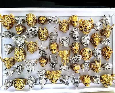 Buy Job Lots 25pcs Vintage Punk Animal Design Rings Men's Cool Gold Silver Jewelry   • 25.19£