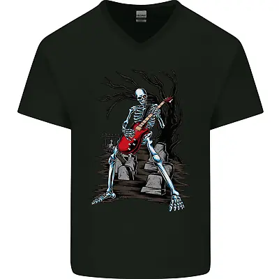 Buy Graveyard Rock Guitar Skull Heavy Metal Mens V-Neck Cotton T-Shirt • 8.49£