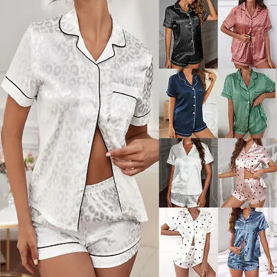 Buy 2PCS Women Satin Silk Pyjamas Lady Short Sleeve Soft Nightwear Sleepwear Set PJs • 2.99£