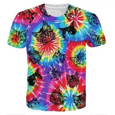 Buy Women Men Casual T-Shirt 3D Print Funny Colorful Short Sleeve Lovely Cat Tee Top • 10.79£