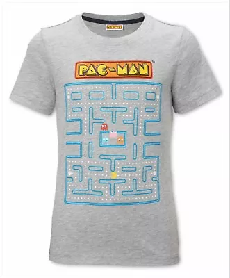 Buy Pac-Man T-Shirt Kids Grey Retro Gamer Character Top Short Sleeve Tee 5-12yrs NEW • 9.99£