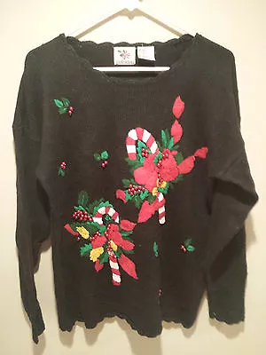 Buy Vintage Ugly Christmas Sweater Tacky - Medium M Black Nutcracker Candy Canes! • 13.21£