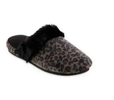 Buy ISOTONER Women's Pippa Ash Gray Cheetah Velour Scuff Slippers Sturdy Sole L 8-9 • 25.29£
