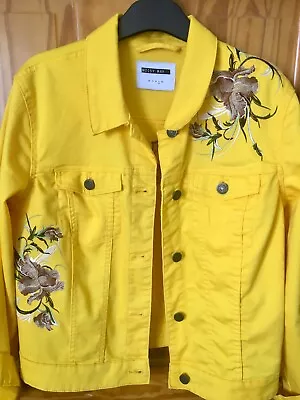 Buy Yellow Summer Women Flowers Butterflies Pattern Embroidered Denim Jacket • 96.61£