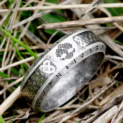 Buy Stainless Steel Viking Ring, Celtic Ring, Viking Runes Ring, Tree Of Life Ring • 11.95£