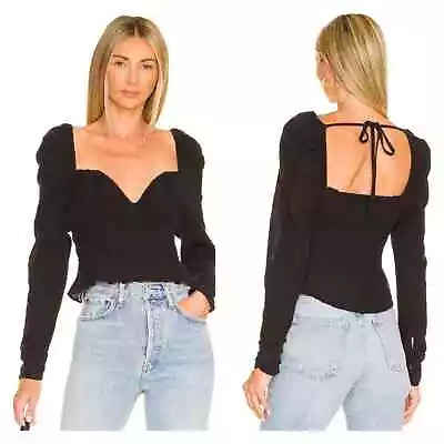 Buy Free People Womens Blouse Black Chloe Crop Top Ruffles Peplum Long Sleeve XS • 26.46£