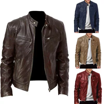 Buy Plus Size Mens Vintage Racer Black Brown Leather Casual Slim Fit Biker Jacket • 22.79£