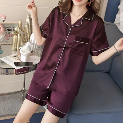 Buy Women Satin Silk Pyjamas Nightwear PJs Set Ladies Summer Shirts Shorts Sleepwear • 10.89£