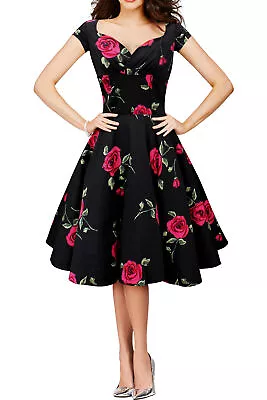 Buy Vintage 950's Floral Full Circle Rockabilly Wedding Party Swing Prom Dress • 16.99£
