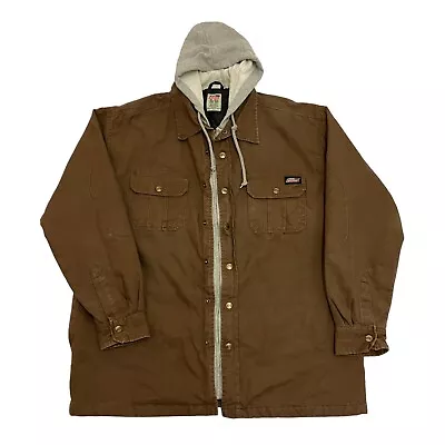 Buy Dickies Duck Shirt Jacket Quilt Lined Brown Mens XL Canvas Hooded Full Zip • 39.99£