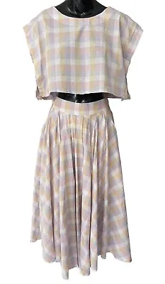 Buy Mable Anthropologie 2 Piece Set Pastel Plaid Cropped Top And Midi Skirt Size S • 50.19£
