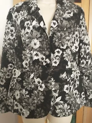 Buy M&S Woman Black Jacket With Gray Flowers Size14 • 3£