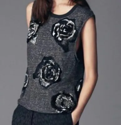 Buy AllSaints Ladies Sleeveless Sequin Beaded Rose Sweater Vest Tank Top UK10 VGC • 24.99£