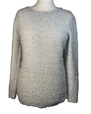 Buy Quiz Silver Grey Sparkly Jumper Size L Christmas New Year Party Metallic • 9.09£