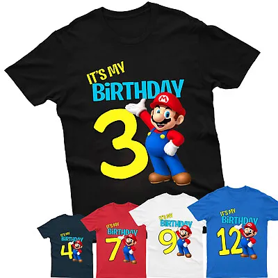 Buy It's My Birthday T-Shirt Mario Children Game Gaming Personalise Kids Boys Tee • 7.99£