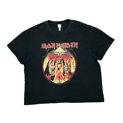 Buy H&M X IRON MAIDEN  Powerslave  Graphic Spellout Heavy Metal Band T-Shirt XXL • 12£