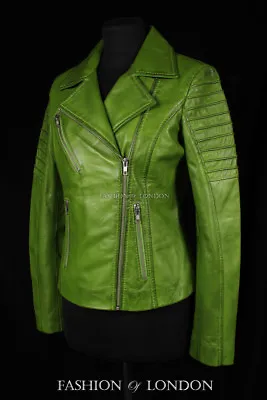Buy JENNER Ladies Real Leather Jacket Light Green Fitted Soft Jacket Biker Jacket • 95.79£