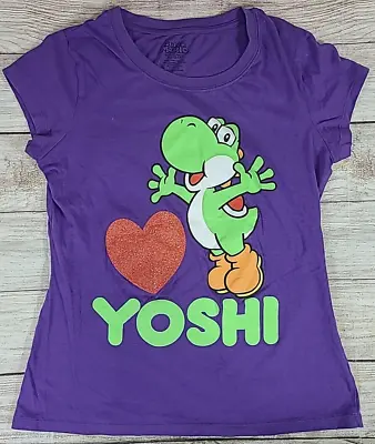 Buy Super Mario Yoshi Graphic T-shirt Tee Juniors XL Purple Green Red Glitter Heart • 14.45£