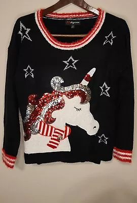 Buy 33 Degrees Women's Unicorn Christmas Sweater Holiday Size Large Red/blk/silver • 11.37£