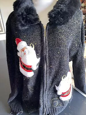 Buy Berek Studio Santa Christmas Full Zip Hoodie Sweater  Soft Fur  Black Gold  XL • 31.57£