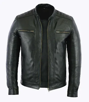 Buy Mens Fashion Real Leather Lambskin Leather Biker Style Motorcycle Jacket • 69.99£