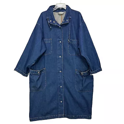 Buy Vintage 80s 90s Denim Jean Trench Coat Size 1X Womens Snap Long Grunge Pockets • 67.44£