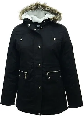 Buy Ladies Plus Size New Black Parka Coat Long Jacket Fleece Lined Fur Trim Hood • 33.26£