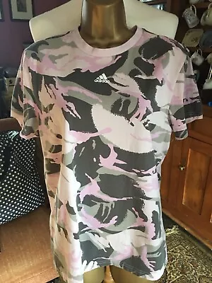 Buy Adidas Jersey T Shirt. Small (size 8-10). Pink Grey Camouflage. Cotton • 5£