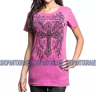 Buy Sinful Chrystal Cathedral S3714 Women`s New Pink Scoop Neck Top By Affliction • 51.11£