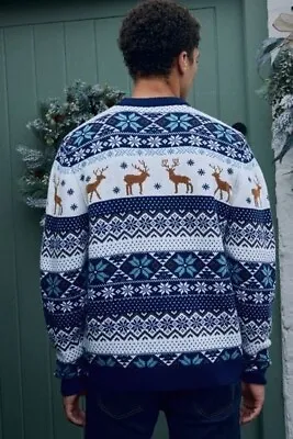 Buy Next Blue And White Stag Mens Knitted Christmas Jumper Size L • 34.99£