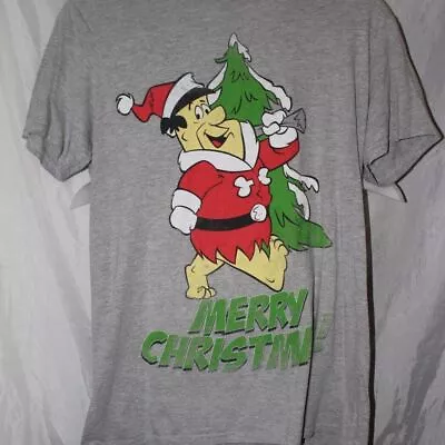 Buy Christmas Fred Flintstone T-shirt Size Medium Mens Grey  Cartoon Vintage • 24.19£