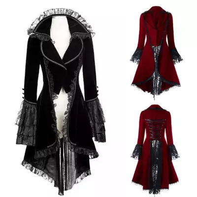 Buy Women's Lace-up High Low Coat Steampunk Gothic Jacket Medieval Noble Court Dress • 22.43£