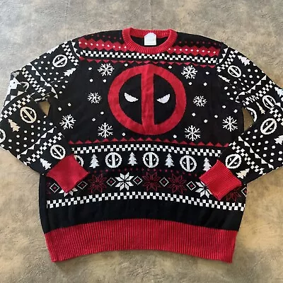 Buy Marvel Deadpool Sweater Men's Size 2XL Ugly Christmas Black Crew Neck Pullover • 18.90£