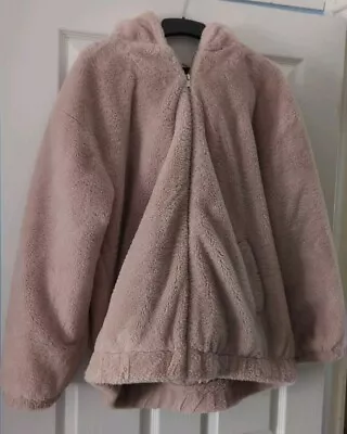 Buy Ladies Size M New Look Dusky Pink Teddy Bear Hooded Jacket Coat Hardly Worn • 5£