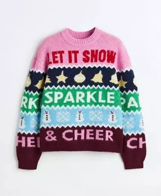 Buy H&M Let It Snow Sparkle Cheer  Jacquard Thick Knit Christmas Jumper XL 14 16 Bnt • 59.99£