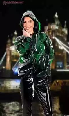 Buy BLACK PVC Women Jacket Tracksuit Glossy Drawstring Black Rain Suit Waterproof • 117.99£