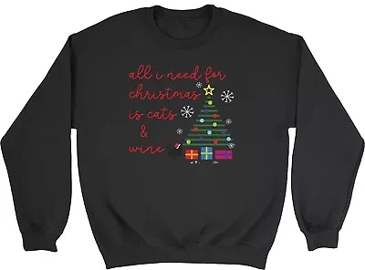 Buy All I Need For Christmas Is Cats & Wine Xmas Mens Womens Sweatshirt Jumper Gift • 15.99£