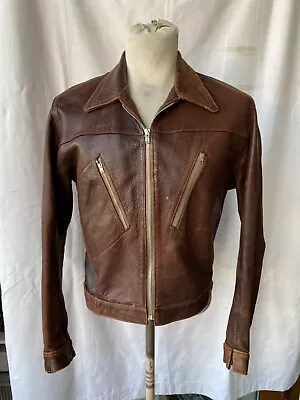 Buy Vintage 1950s Biker Leather Jacket Motorcycle Brown Bomber Flight Casual Rocker • 125£