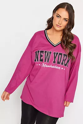 Buy Yours Curve Women's Plus Size 'New York' Varsity Oversized T-Shirt • 16£