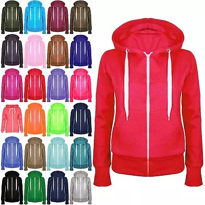 Buy Womens Plain Hoody Girls Zip Top Ladies Hoodies Sweatshirt Jacket Plus Size 6-26 • 8.99£