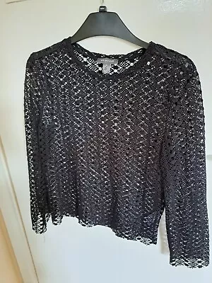 Buy Black Lace Mesh Crochet Top UK M Goth Witch Alternative • 4£