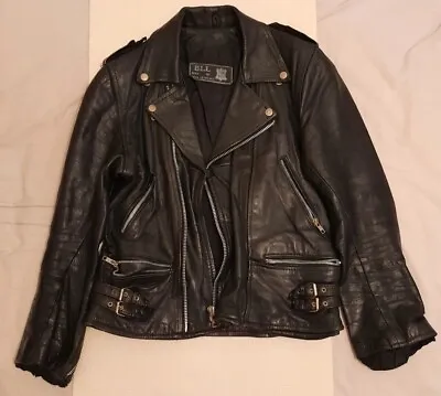 Buy Vintage BLL Biker Punk Rock Leather Jacket Zip Pockets Size 38 • 59£