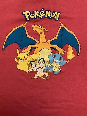 Buy Pokemon Pikachu Bulbasaur Charizard Kids Large Red T Shirt • 7.89£