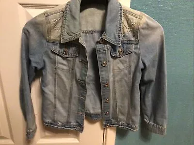 Buy Denim Jacket With Sparkle Stones & Embroidery On Shoulders 10-11 Years By George • 1.50£